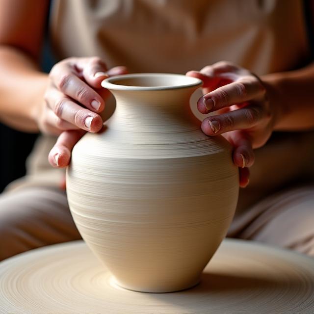 NYC ceramicist working at a wheel in a bright studio